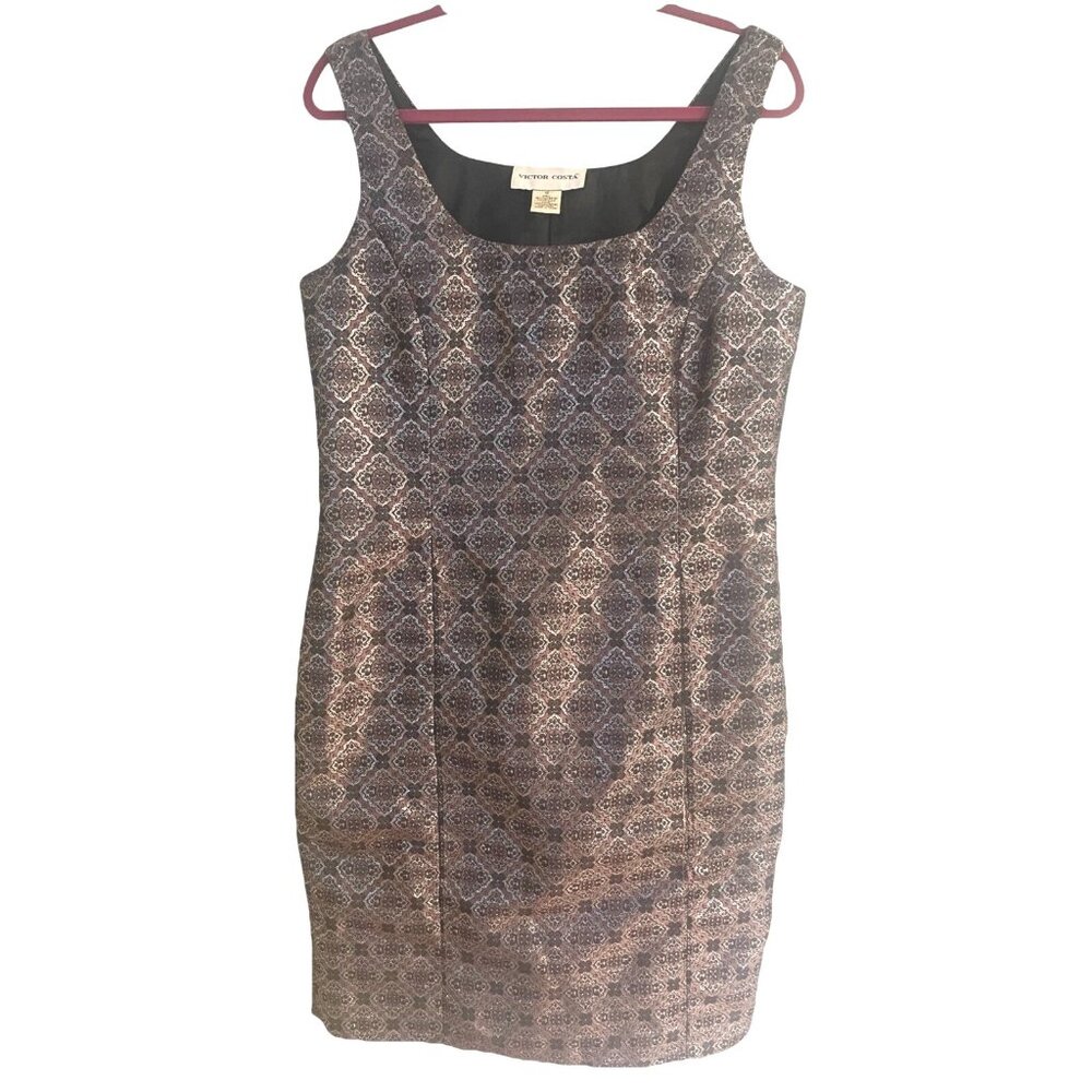 Victor Costa Cocktail Dress Size 12 Sheath Sleeveless Metallic Purple Lined